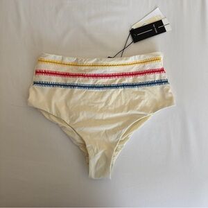 Dolce Vita tri color embroidered high waisted bikini bottoms in buttercream sz S